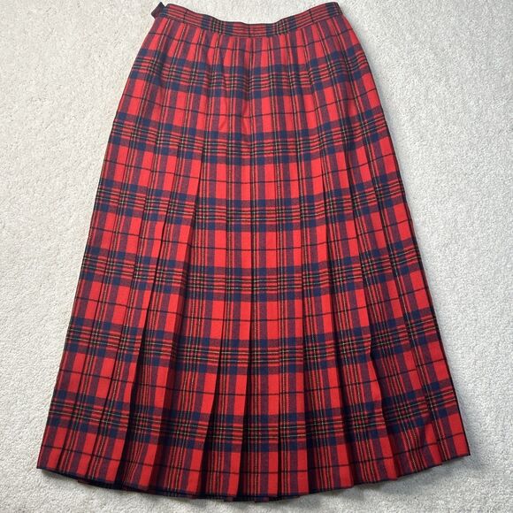 VTG Pendleton Skirt Women's 8 Red Leslie Tartan 100% Virgin Wool Pleated - Picture 6 of 12